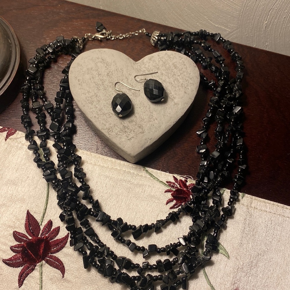 Necklace w/5 strands of stone beads, and set of earrings sold with it!